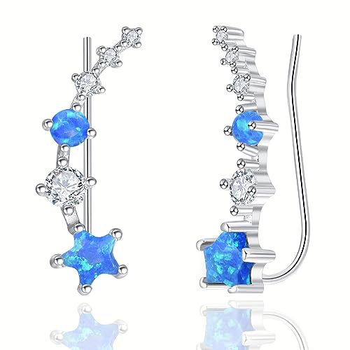 KINGWHYTE Stern Kletterer Ohrringe für Frauen 925 Sterling Silber Blau Opal Ohrringe Ohrkletterer Crawler Opalschmuck für Frauen Teenager Mädchen KINGWHYTE Stern Kletterer Ohrringe für Frauen 925 Sterling Silber Blau Opal Ohrringe Ohrkletterer Crawler Opalschmuck für Frauen Teenager Mädchen von KINGWHYTE