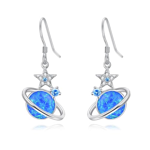 KINGWHYTE Stern Planet Ohrringe 925 Sterling Silber Tropfen Blau Opal Ohrringe Schmuck Geschenke für Frauen Teenager Mädchen von KINGWHYTE