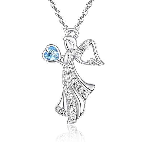 KINGWHYTE Tansanit Schutzengel Kette für Frauen 925 Sterling Silber Dezember Engel Anhänger Halskette Geburtsstein Schmuck Geburtstag Geschenk für Frauen Mädchen von KINGWHYTE