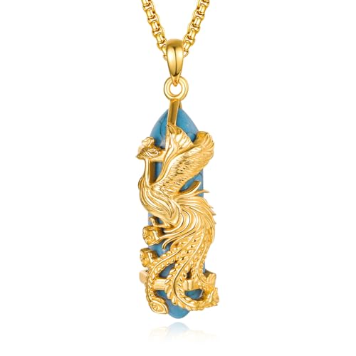 KINGWHYTE Türkis Halskette 925 Sterling Silber Gold Phoenix Halskette Blau Kristall Halsketten für Frauen Gold Kristall Anhänger Türkis Schmuck Geschenke für Frauen von KINGWHYTE
