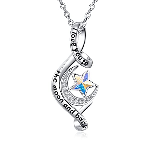 KINGWHYTE Unendlichkeit kette für Frauen Sterling Silber Mond Stern Halskette Schmuck Geschenke für Freund Mädchen Freundin Tochter von KINGWHYTE