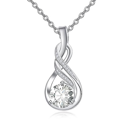 KINGWHYTE Unendlichkeits Halskette 925 Sterling Silber Infinity Tropfen Halskette Geburtsstein Anhänger Halskette Jahrestag Geburtstag Weihnachten Schmuck Geschenk für Damen Frauen von KINGWHYTE