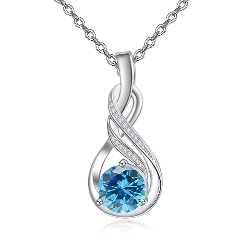 KINGWHYTE Unendlichkeits Halskette 925 Sterling Silber Infinity Tropfen Halskette Geburtsstein Anhänger Halskette Jahrestag Geburtstag Weihnachten Schmuck Geschenk für Damen Frauen von KINGWHYTE