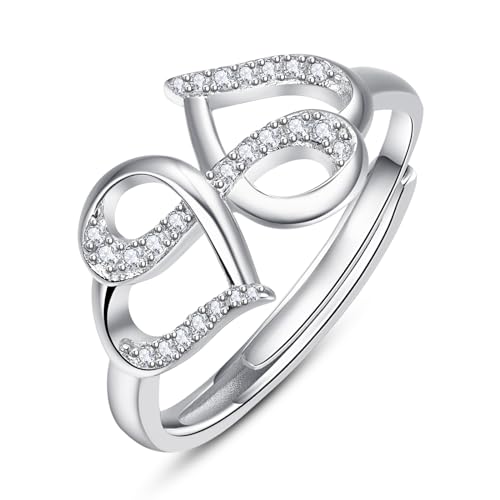 KINGWHYTE Unendlichkeitsring 925 Sterling Silber Liebe Herz Ring Verstellbare Fingerringe für Frauen Unendlichkeit Schmuck Geburtstagsgeschenke von KINGWHYTE