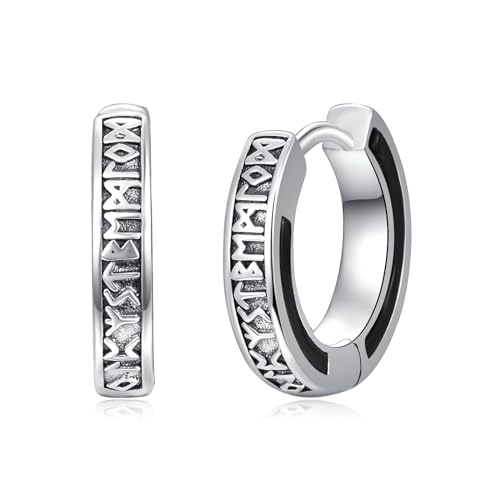 KINGWHYTE Unisex Creolen 925 Sterling Silber Wikinger Rune Schwarz Ohrringe Schläfer Ohrringe Geburtstag Geschenke für Männer Frauen (Schwarzer Onyx) von KINGWHYTE