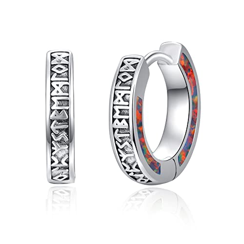 KINGWHYTE Unisex Creolen 925 Sterling Silber Wikinger Rune Schwarz Ohrringe Schläfer Ohrringe Geburtstag Geschenke für Männer Frauen (Schwarzer Opal) von KINGWHYTE