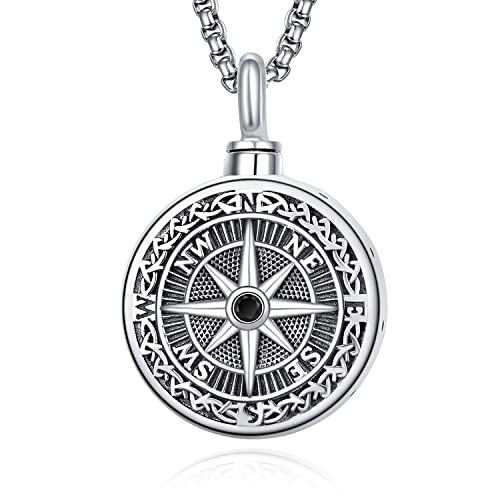 KINGWHYTE Urnen-Halskette 925 Sterling Silber Urnen-Halskette Kompass-Anhänger Andenken Urnen-Anhänger Andenken-Geschenk für Männer Frauen mit Edelstahl-Perlenkette, Sterlingsilber von KINGWHYTE