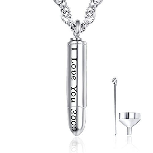 KINGWHYTE Urnen Halsketten für Asche 925 Sterling Silber I Love You 3000 Memorial Jewelry Ashes Keepsake Urn Pendant Necklace with Funnel Kit von KINGWHYTE