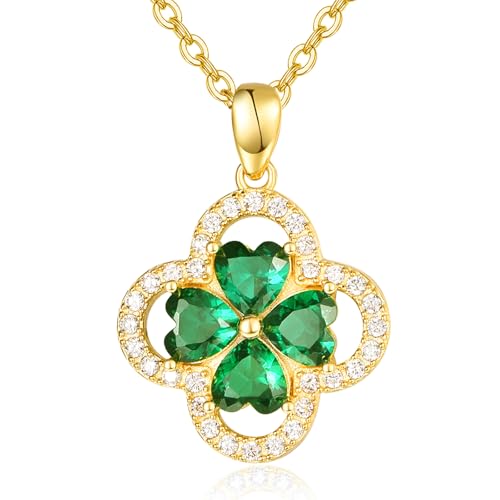 KINGWHYTE Vierblättrige Kleeblatt Halskette 925 Sterling Silber Kleeblatt Anhänger Halskette mit Herz Zirkon Irisches Kleeblatt Schmuck Geburtstag Geschenke für Frauen Mädchen von KINGWHYTE
