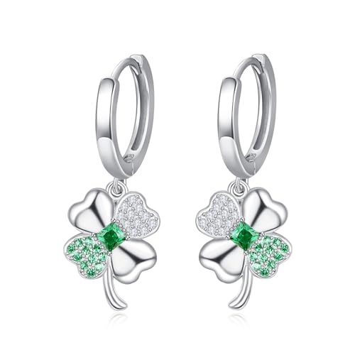 KINGWHYTE Vierblättrige Kleeblatt-Ohrringe 925 Sterling Silber Irische Grüne Ohrringe für Frauen St Patricks Day Ohrringe Irischer Schmuck Geschenke für Frauen Damen von KINGWHYTE