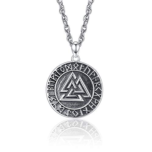 KINGWHYTE Viking Halskette 925 Sterling Splitter Vegvisir Anhänger Odin Symbol Halskette Valknut Norse Viking Amulett Schmuck für Männer Frauen mit Edelstahlkette 50cm von KINGWHYTE