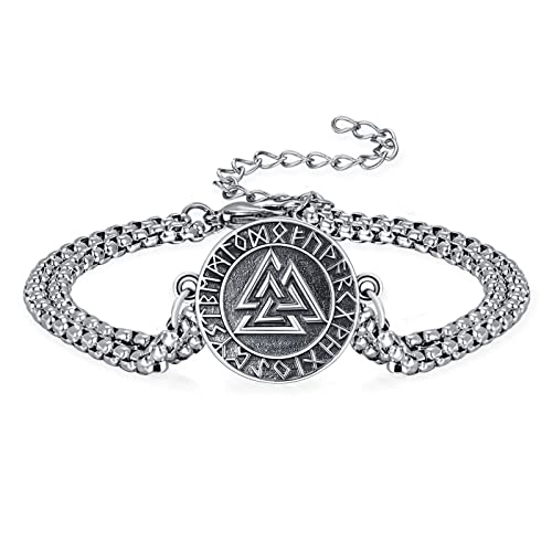 KINGWHYTE Wikinger-Armband 925 Sterling Silber Valknut Kompass Odin Norse Vikings Runen Amulett Vintage mit schwarzem Armband Unisex für Männer Frauen KINGWHYTE Wikinger-Armband 925 Sterling Silber Valknut Kompass Odin Norse Vikings Runen Amulett Vintage mit schwarzem Armband Unisex für Männer Frauen von KINGWHYTE