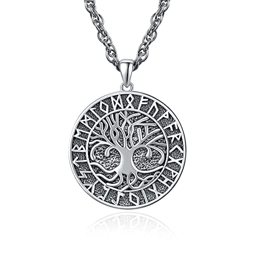 KINGWHYTE Wikinger Baum des Lebens Halskette 925 Sterling Silber Lebensbaum Kette Wikinger Talisman Rune Amulett Nordischer Schmuck für Männer Frauen von KINGWHYTE