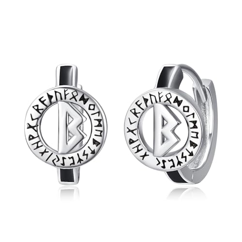 KINGWHYTE Wikinger Rune Creolen 925 Sterling Silber Schwarz Oxidation Ohrringe Vintage Gothic Ohrring Geburtstag Schmuck Geschenke für Männer Frauen(B) von KINGWHYTE
