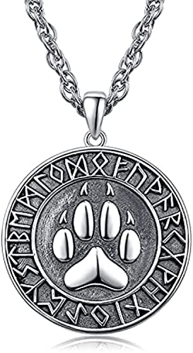 KINGWHYTE Wolfstatze Halskette 925 Sterling Silber Wolf Anhänger Wikinger Rune Schmuck Geburtstagsgeschenke für Männer Frauen von KINGWHYTE