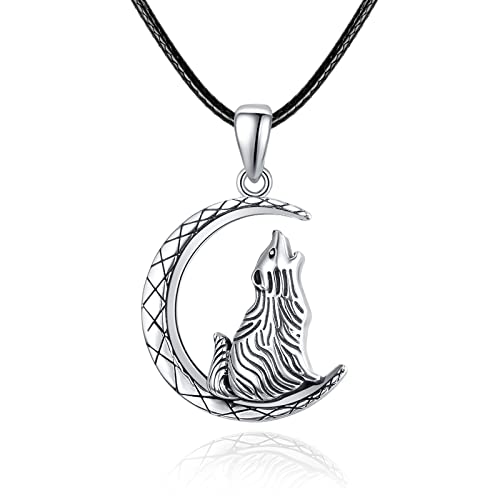 KINGWHYTE Wolf Asche Halskette 925 Sterling Silber Mond Memorial Keepsake Kremation Schmuck Geschenke für Mama Papa Frauen Männer Haustier mit Trichter Filler Kit von KINGWHYTE