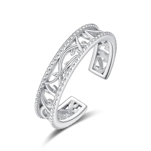 KINGWNYTE Blatt Ring 925 Sterling Silber Daumen Ringe für Frauen einstellbar offenen Ring Vintage keltischen Schmuck Geburtstag Geschenk für Frauen Damen Mama von KINGWHYTE