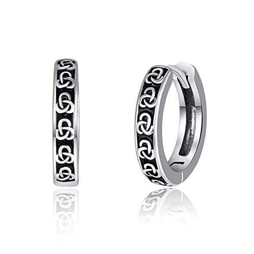 KINGWHYTE Keltische Creolen 925 Sterling Silber Schwarz Ohrringe kleine Huggie Ohrring Geburtstag Schmuck Geschenke für Männer Frauen von KINGWHYTE