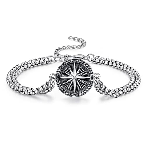 KINGWHYTE Kompass Armband Silber Einstellbare Talisman Reisen Vintage Armband Inspirierende Geschenke Jahrestag Valentinstag Schmuck Geschenk für Männer Frauen von KINGWHYTE