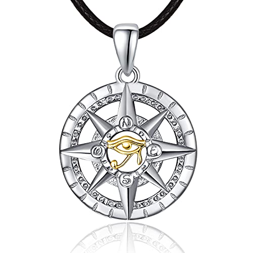 Kompass Halskette 925 Sterling Silber Kompass Anhänger Viking Juwely Geschenke Kompass Geschenke für Männer Frauen Junge (Gold) von KINGWHYTE