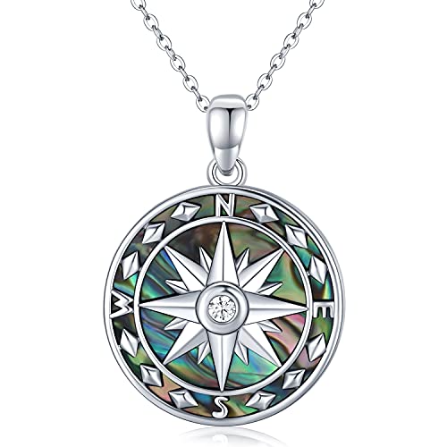 KINGWHYTE Kompass Halskette 925 Sterling Silber Abalone Kompass Anhänger Graduation Schmuck Geschenke für Frauen Mädchen von KINGWHYTE