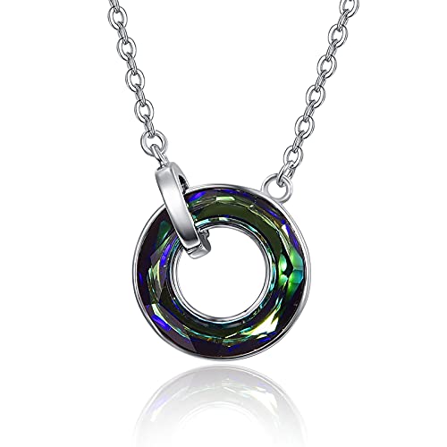 Kristall Halskette 925 Sterling Silber Kreis Runde Kristall Anhänger Halsketten Jubiläum Geburtstagsgeschenke für ihre Frau Freundin Mutter von KINGWHYTE