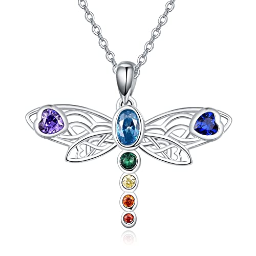 Libelle Halskette 925 Sterling Silber Keltische Unendlichkeit 7 Chakra Anhänger Halskette Heilende Geschenke für Libellenliebhaber … von KINGWHYTE