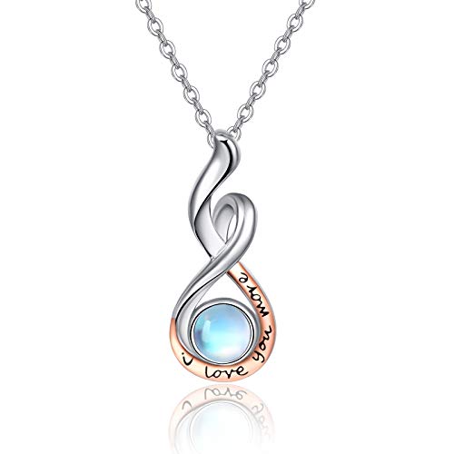 KINGWHYTE Mondstein Halskette kette 925 Sterling Silber I Love You More Halsketten Geburtstagsgeschenk für Frauen Freundin von KINGWHYTE