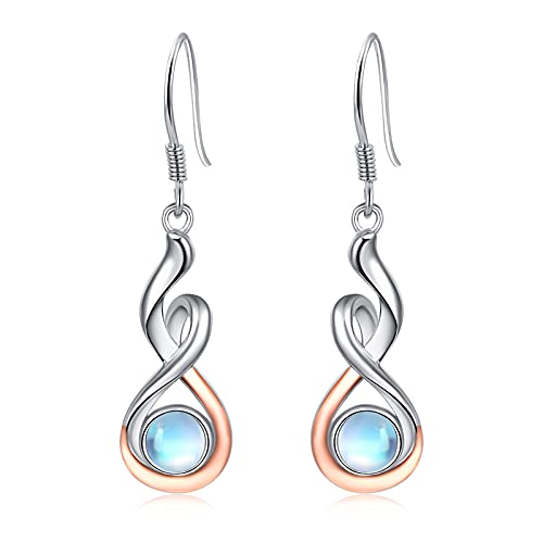 Mondstein Ohrringe 925 Sterling Silber Infinity Leverback Ohrringe Rose Gold Baumeln Creolen Regenbogen Ohrringe Geburtstag Chritamas Geschenke für Frauen Mädchen von KINGWHYTE