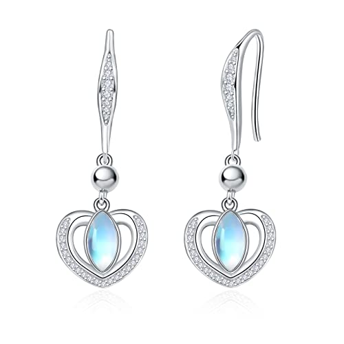 Mondstein Ohrringe 925er Sterling Silber Herz Dangle Ohrringe für Frauen Baumelnder Tropfen Mondstein Schmuck für Mädchen von KINGWHYTE