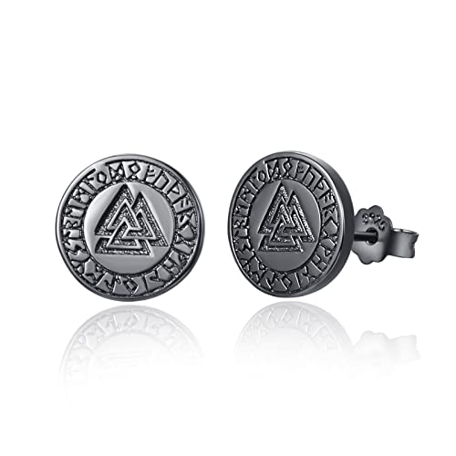 Odin Ohrstecker 925 Sterling Silber Schwarz Valknut Ohrstecker Wikinger Schmuck für Herren Damen von KINGWHYTE