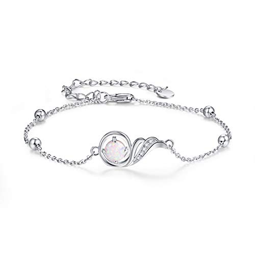 KINGWHYTE Opal Armband 925 Sterling Silber Phoenix Prinzessin Armbänder Freundschaft Schmuck Geburtstag Geschenke für Frauen Mädchen(Weißer Opal) von KINGWHYTE