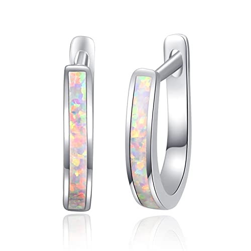 KINGWHYTE Opal Ohrringe Damen 925 Sterling Silber Opal Creolen U-Förmige Ohrring Geburtstag Schmuck Geschenke(Weiß) von KINGWHYTE