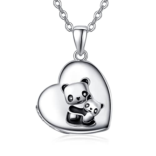 KINGWHYTE Muttertagsgeschenk Schildkröte/Panda Medaillon Halskette 925 Sterling Silber Bild Fotos Lagerung Anhänger Geburtstag Mama Geschenke für Frauen Mädchen von KINGWHYTE