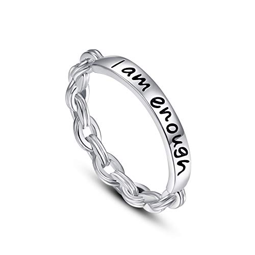 KINGWHYTE Ring mit Gravur I am Enough, 925er Sterlingsilber, verstellbar, inspirierender Schmuck, Geschenke für Frauen und Mädchen von KINGWHYTE