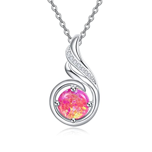 KINGWHYTE Opal Halskette 925 Sterling Silber Phönix Prinzessin, Opal Anhänger für Frauen, Geburtstagsgeschenk für Sie (Oktober) von KINGWHYTE