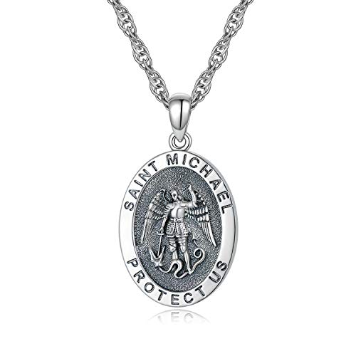 Saints Christopher Halskette/Saint Michael/Jungfrau Maria Halskette S925 Sterling Silber Anhänger "Protect Us" für Damen Herren mit Edelstahlkette 55cm von KINGWHYTE