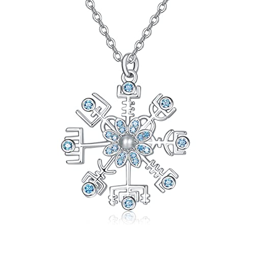 KINGWHYTE Schneeflocke Halskette 925 Sterling Silber Vegvisir Nordische Geburtsstein Halskette Wikinger Schmuck Weihnachtsgeschenke für Männer Frauen Mädchen (Dezember) von KINGWHYTE