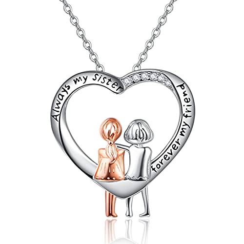 Schwester Halskette immer meine Schwester für immer mein Freund 925 Sterling Silber Herzform Freundschaftskette Geschenk für Schwester Geburtstagsgeschenk für beste Freunde Frauen Mädchen von KINGWHYTE