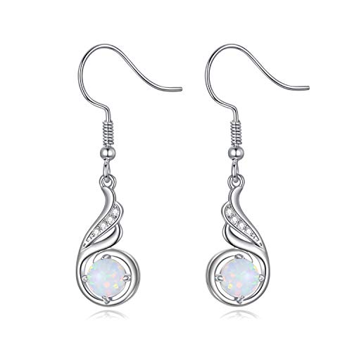 KINGWHYTE Tropfen Ohrringe Damen 925 Sterling Silber Phönix Ohrhänger Geburtsstein Schmuck Phoenix Geschenk Geburtstagsgeschenke für Frauen(Weißer Opal) von KINGWHYTE