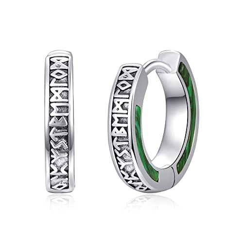 Unisex Creolen 925 Sterling Silber Malachit Wikinger Rune Schwarze Ohrringe Schläfer Ohrringe Geburtstagsgeschenke für Männer Frauen von KINGWHYTE