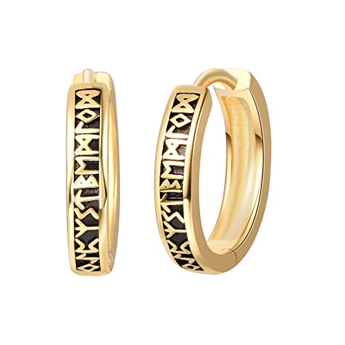 KINGWHYTE Unisex Creolen Männer 925 Sterling Silber Wikinger Rune Schwarz Ohrringe Geburtstag Geschenke für Damen Herren(Gold) von KINGWHYTE