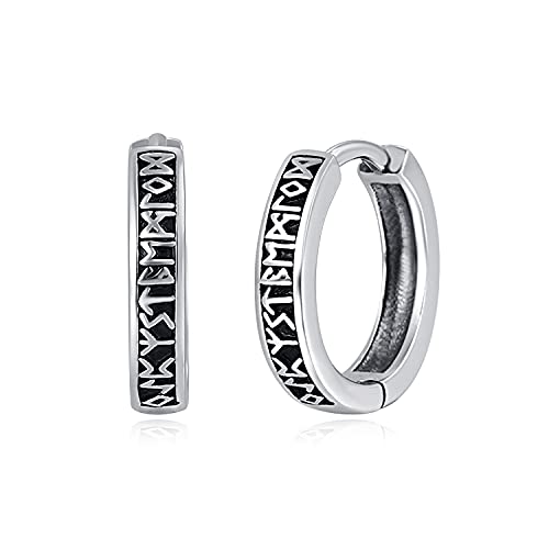 KINGWHYTE Unisex Creolen Männer 925 Sterling Silber Wikinger Rune Schwarz Ohrringe Geburtstag Geschenke für Damen Herren von KINGWHYTE