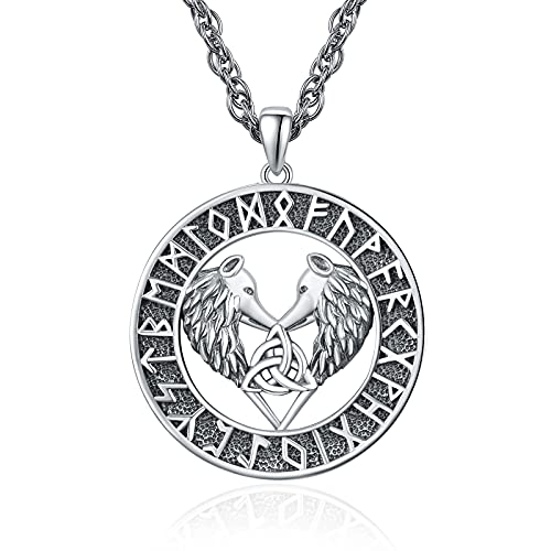 Viking Halskette 925 Sterling Silber Keltischer Knoten Wolfskopf Amulett Ornamente Vegvisir Anhänger Halskette Anhänger Schmuck für Männer Frauen Mit Edelstahlkette 55cm von KINGWHYTE