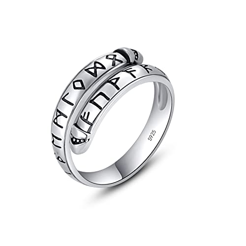 KINGWHYTE Wikinger-Ring aus 925er-Sterlingsilber, verstellbarer nordischer Wikinger-Runen-Pfeil-Ring, Vegvisir-Kompass, Wikinger-Schmuck, Schutzring für Männer und Frauen, Sterlingsilber von KINGWHYTE