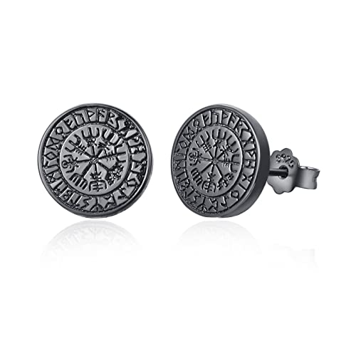 Viking Rune Ohrstecker 925 Sterling Silber Schwarz Valknut Ohrstecker Wikingerschmuck für Männer Frauen von KINGWHYTE