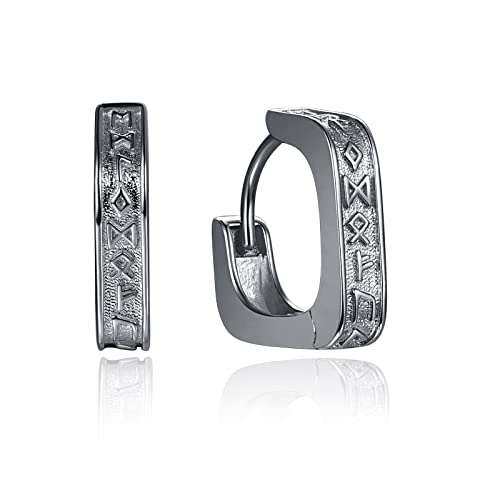 Wikinger Creolen Schwarz 925 Sterling Silber Wikinger Rune Schwarze Schläfer Ohrringe Wikinger Schmuck für Herren Damen Jungen von KINGWHYTE