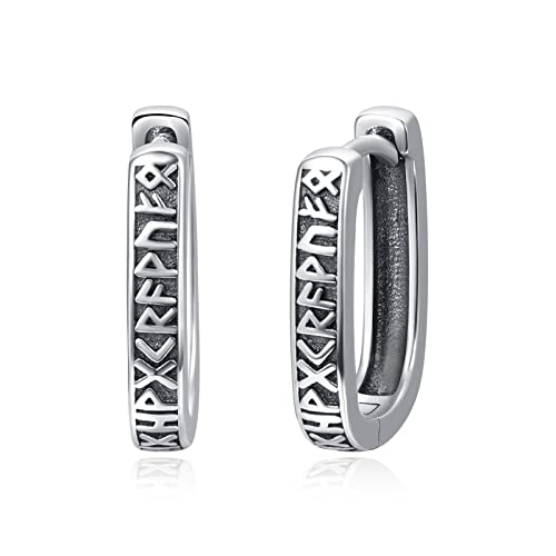 Viking Creolen 925 Sterling Silber Punk hypoallergen schwarze Rune Dreieck Form Creolen von KINGWHYTE