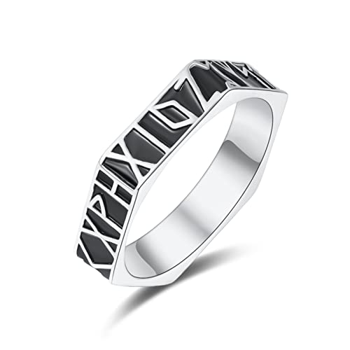 Wikinger Rune Ring 925 Sterling Silber Vintage Schwarz Ring Nordic Valknut Rune Finger Ring Norse Gothic Schmuck für Männer Frauen, Sterlingsilber von KINGWHYTE