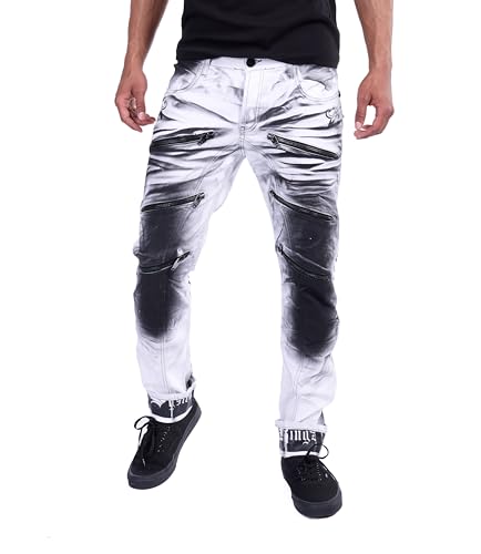 KINGZ Ausgefallene Herren Jeans mit Batik-Look Weiß W34/L34 von KINGZ